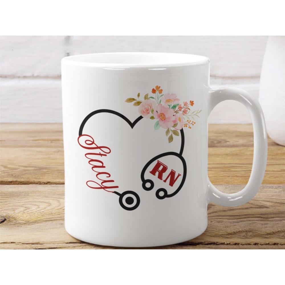 Stethoscope heart shape with floral| adorable gift mug for nurse - 15 oz