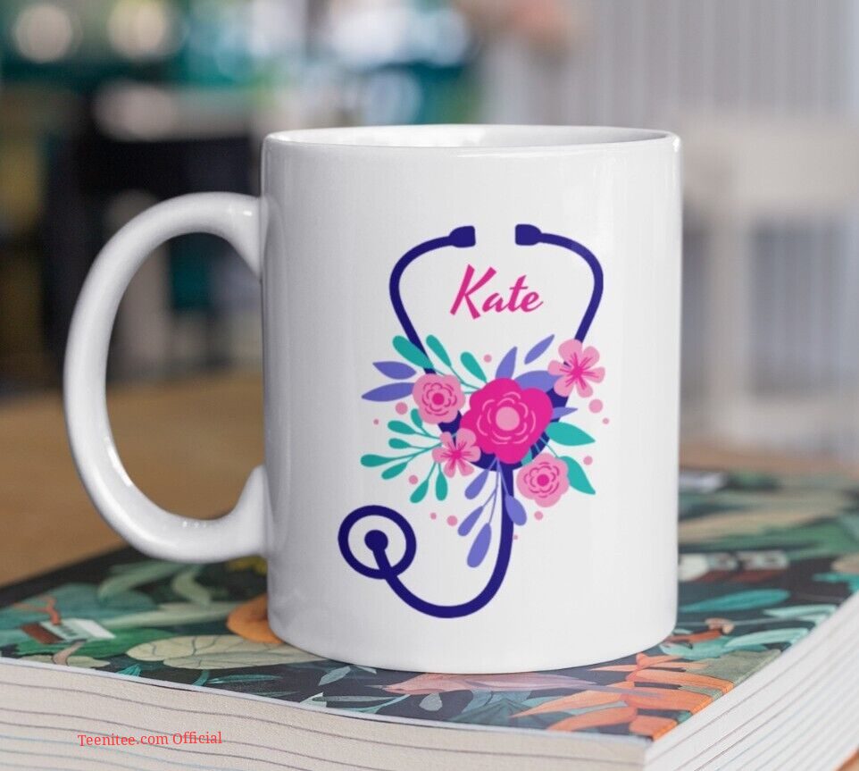 Stethoscope and flodal mug| personalized gift mug for nurse - 15 oz